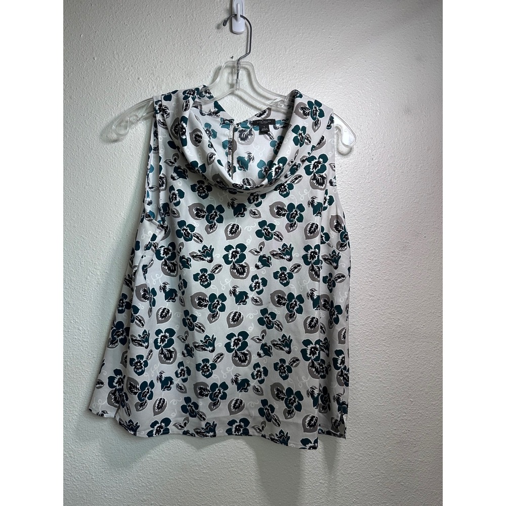 Ann Taylor Factory Floral Cowl Neck Sleeveless Blouse Teal Grey Small